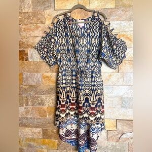 Romeo & Juliet Couture Blue and Cream High-Low Dress